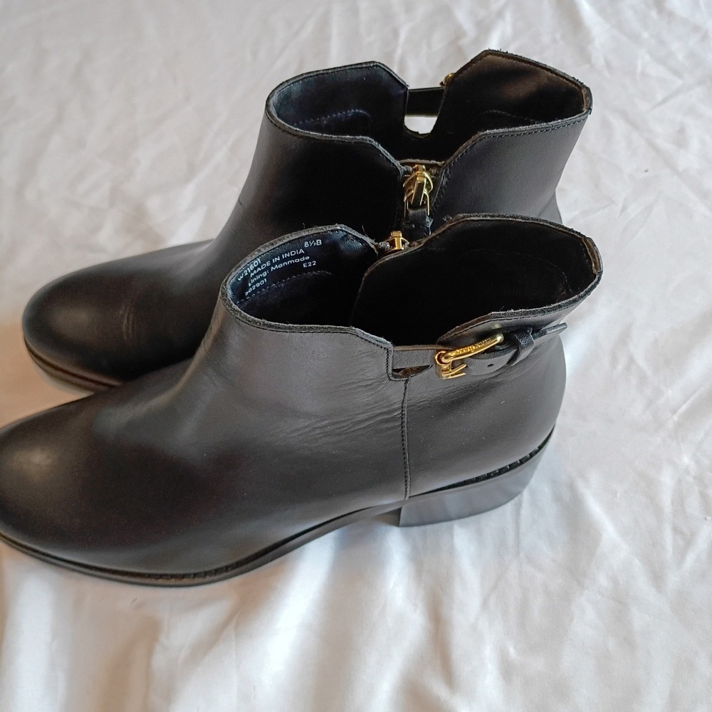 Cole Haan Ankle Boots Womens 8.5B Black Excellent Leather Block Heel W21601